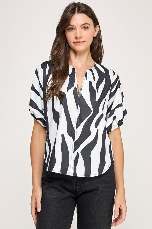 V Neck Zebra Top