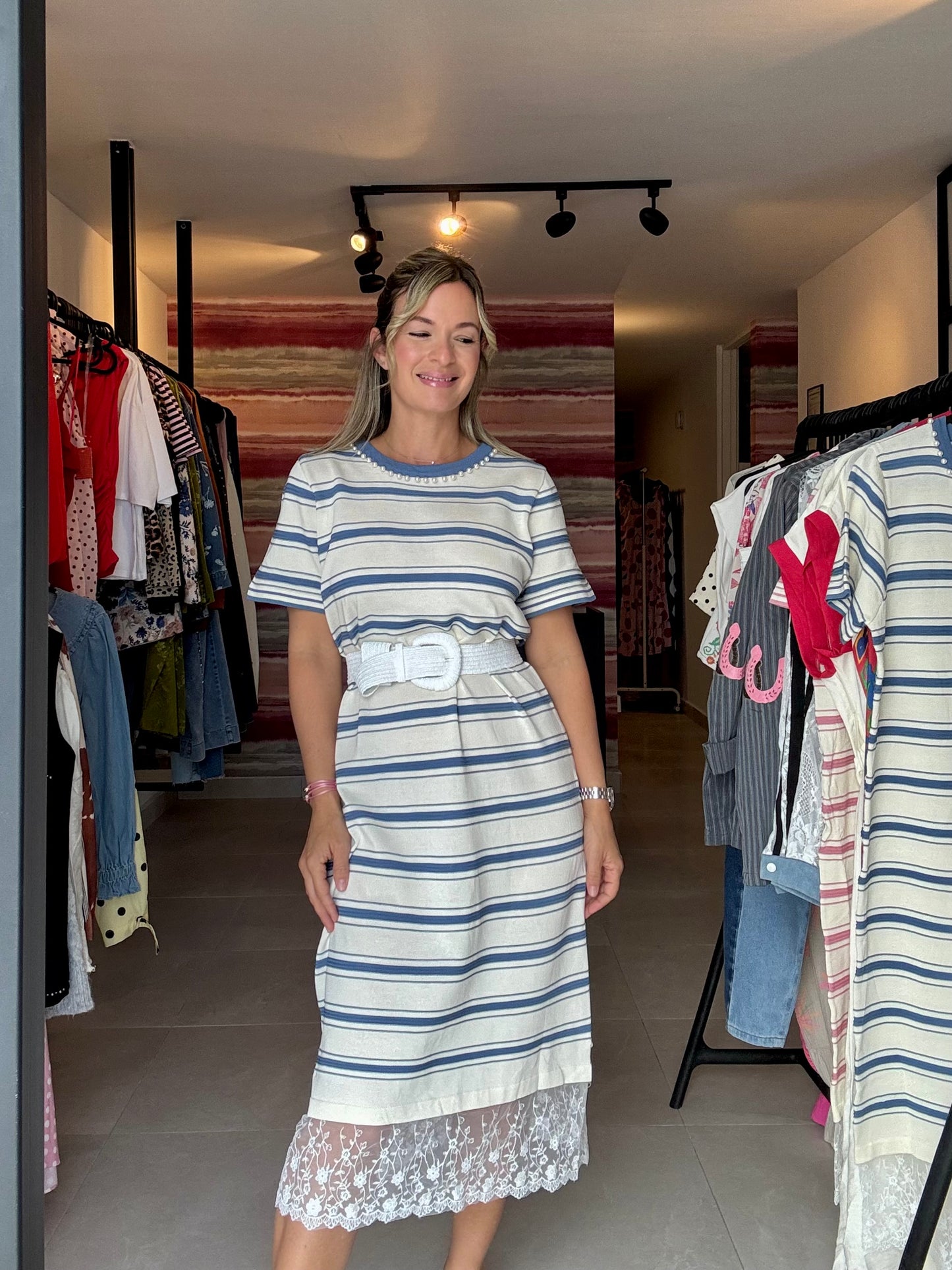 Stripes & Lace Tshirt Dress