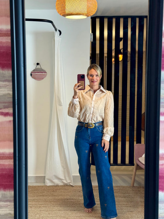 Eyelet Long Sleeve Blouse