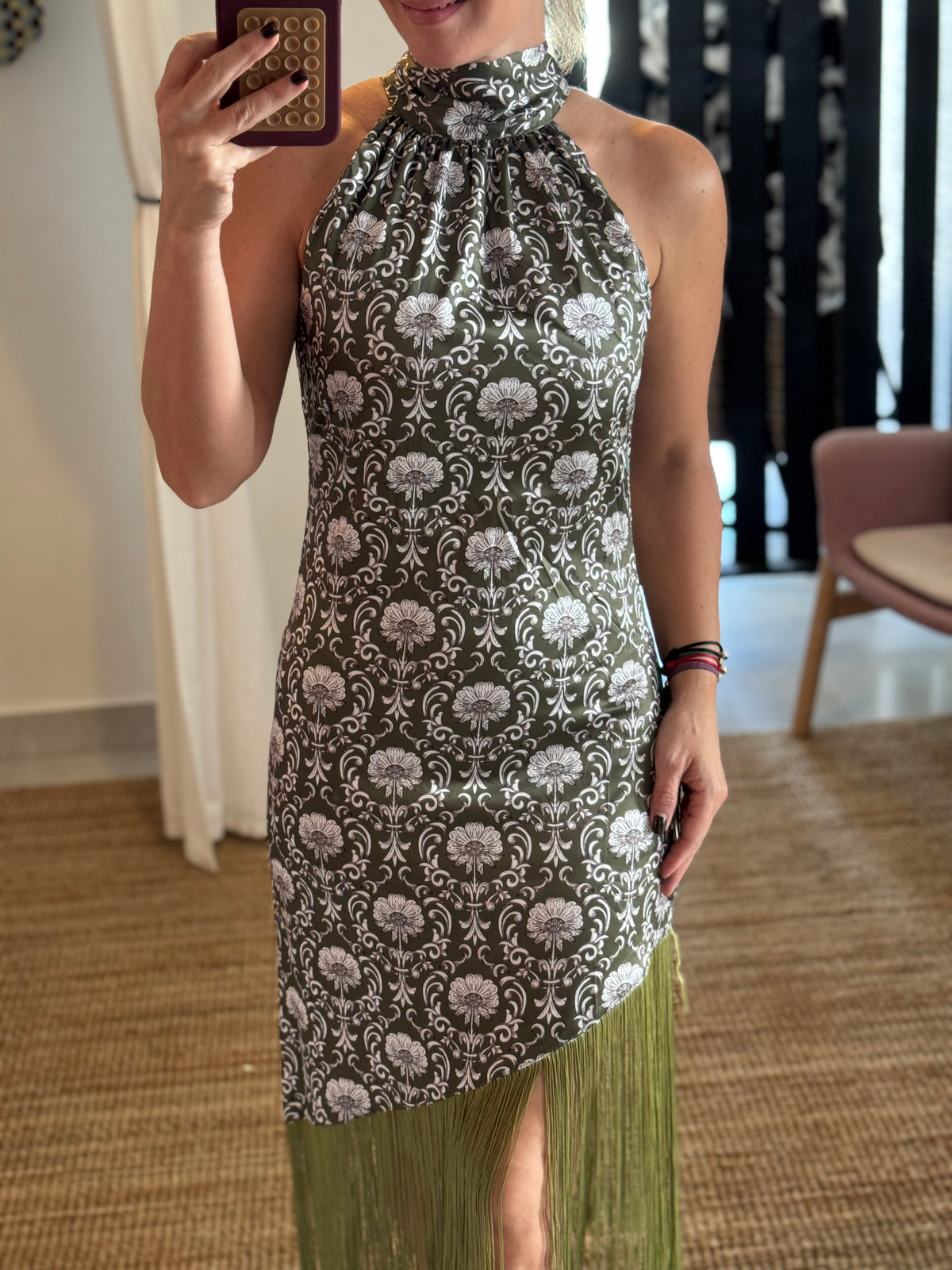 Halter Fringe Midi Dress