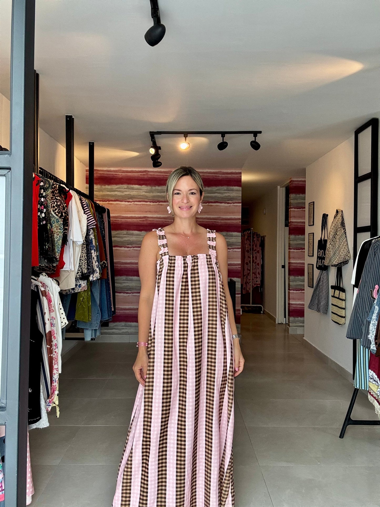 Pink & Brown Maxi Dress