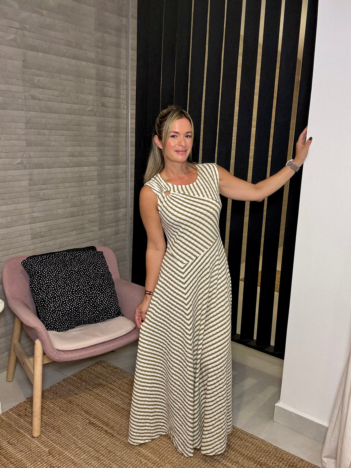 Stripes Sage Casual Dress