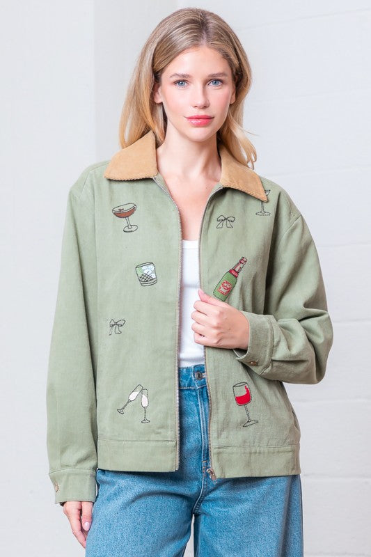 Embroidery Olive Jacket