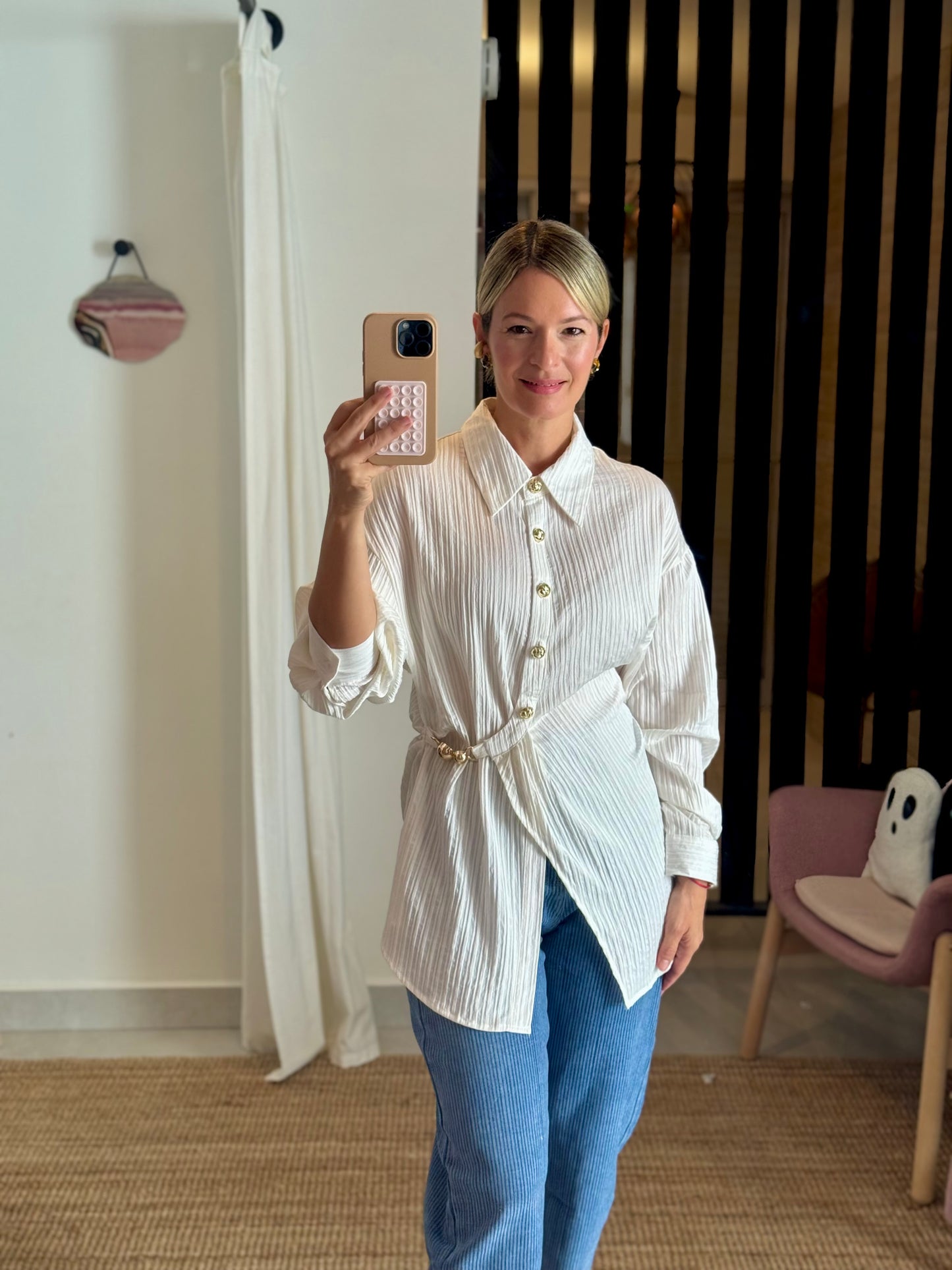 Textured Wrap Button Top