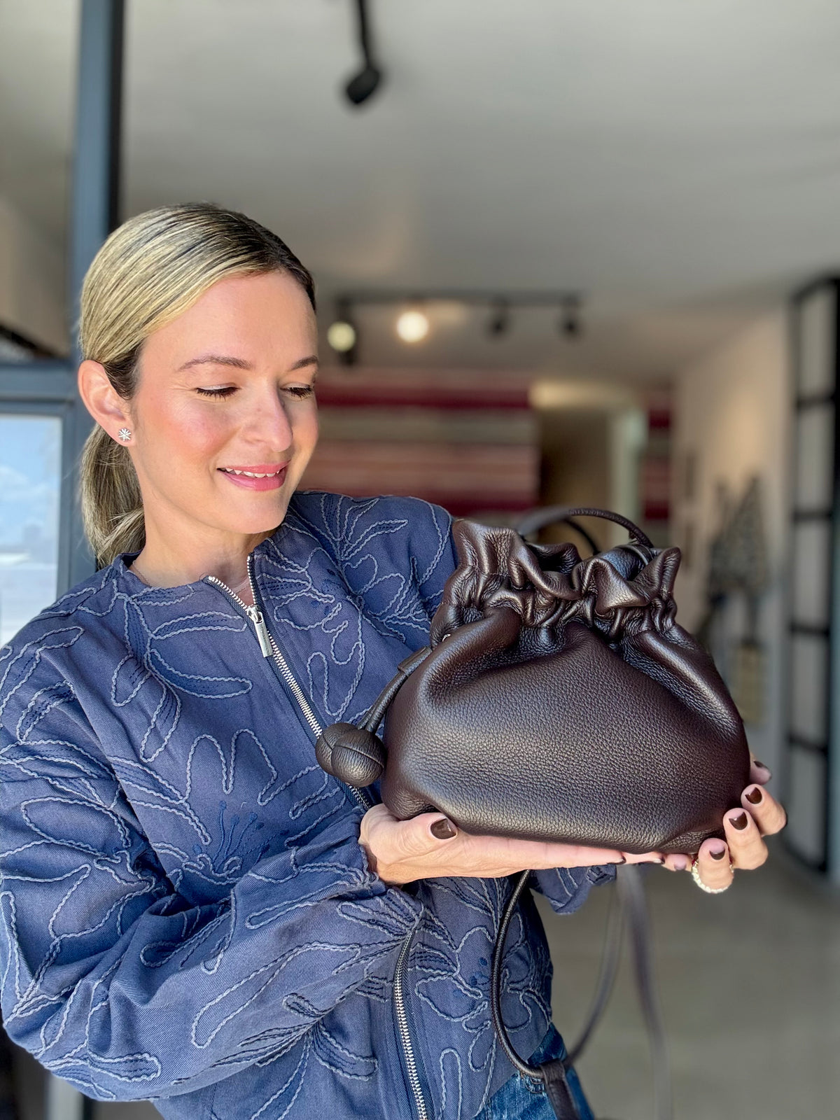 Drawstring Leather Pouch Bag