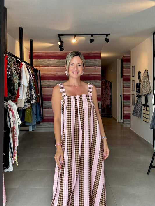 Pink & Brown Maxi Dress