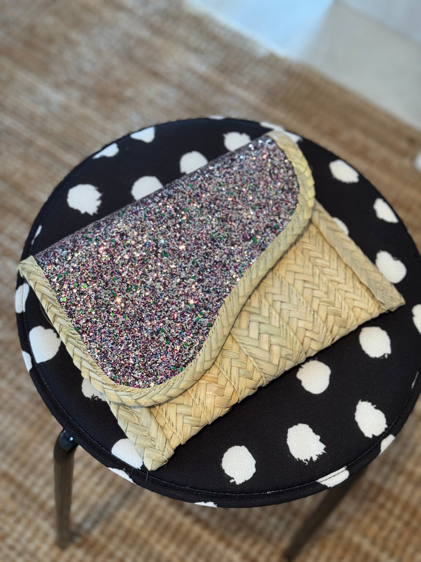 Glitter Raffia Clutch