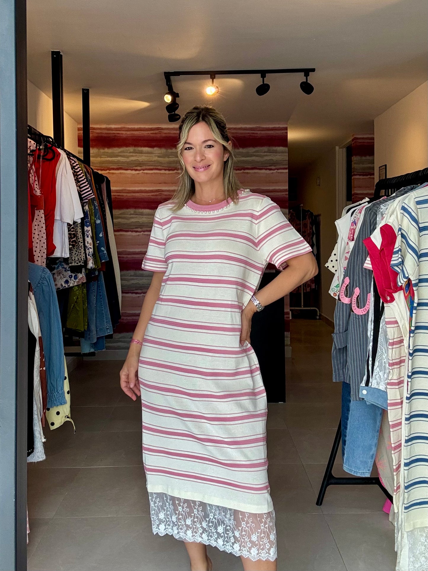 Stripes & Lace Tshirt Dress