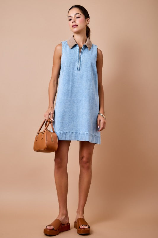 Corduroy Collar Denim Dress