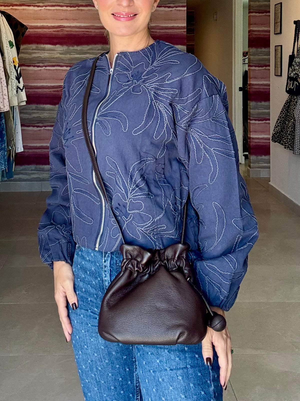 Drawstring Leather Pouch Bag