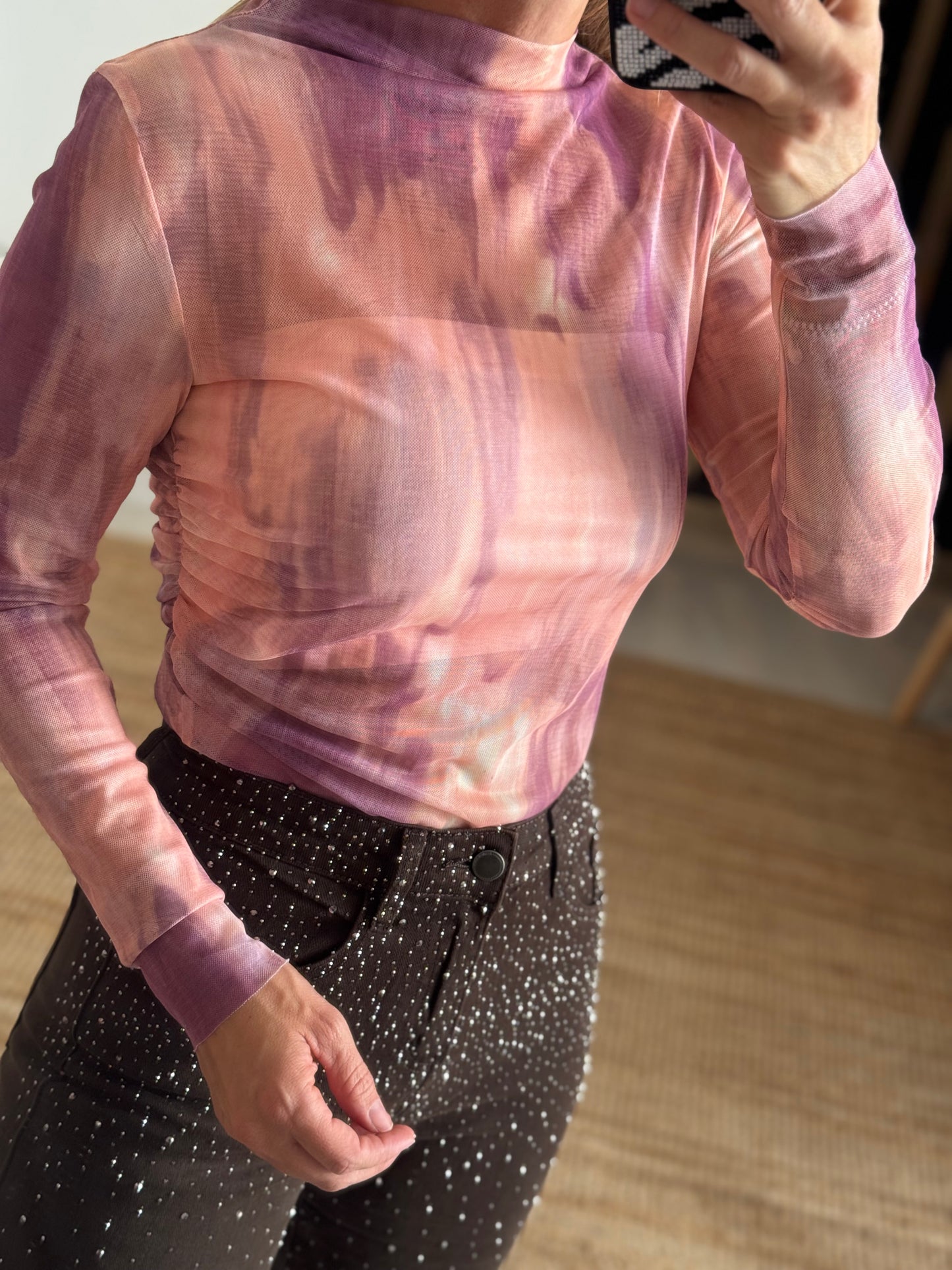 Mesh Abstract Pink Top