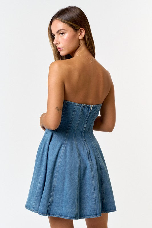 Denim Corset Flared Dress