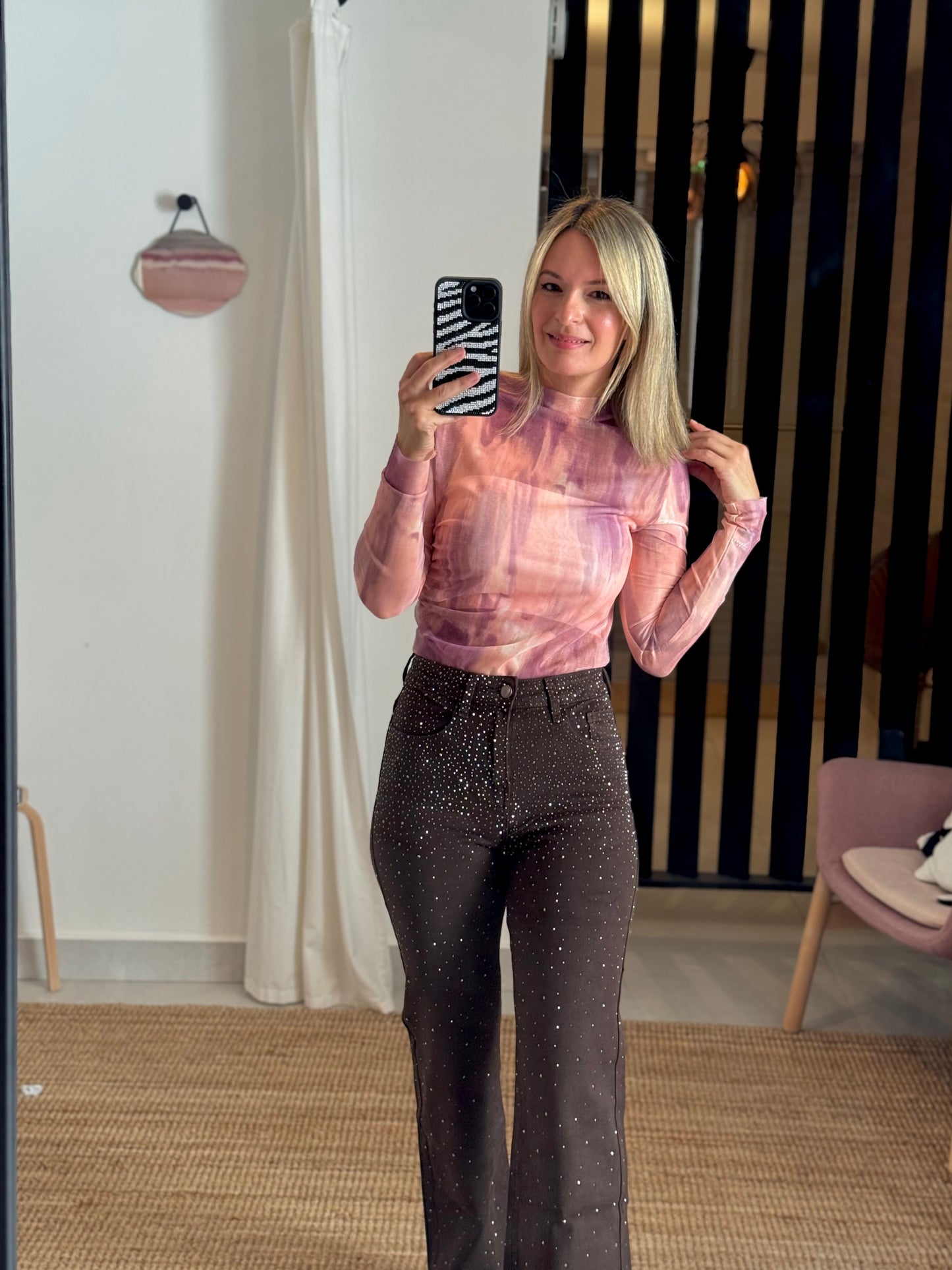 Mesh Abstract Pink Top