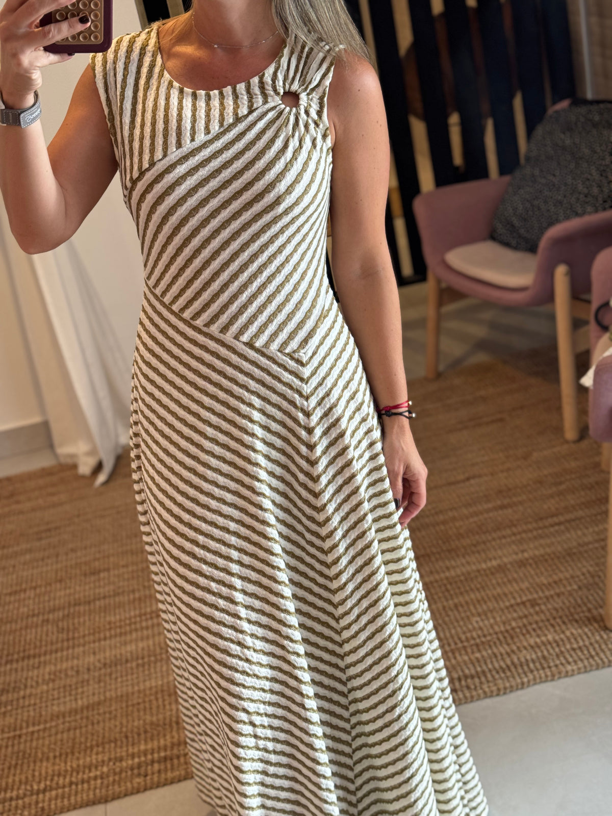Stripes Sage Casual Dress