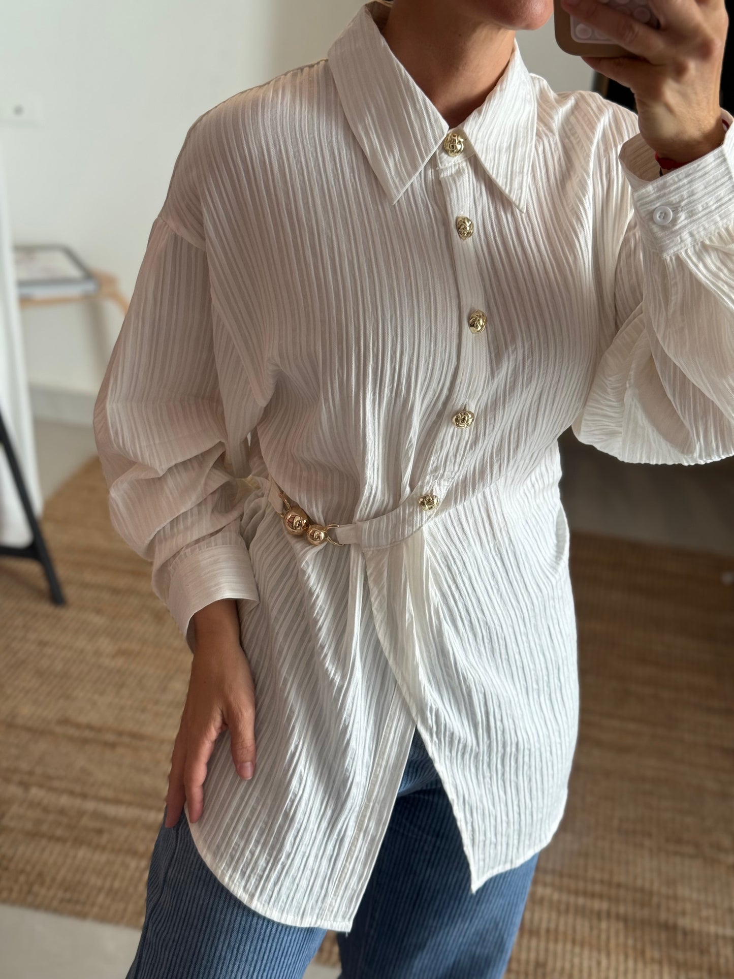 Textured Wrap Button Top