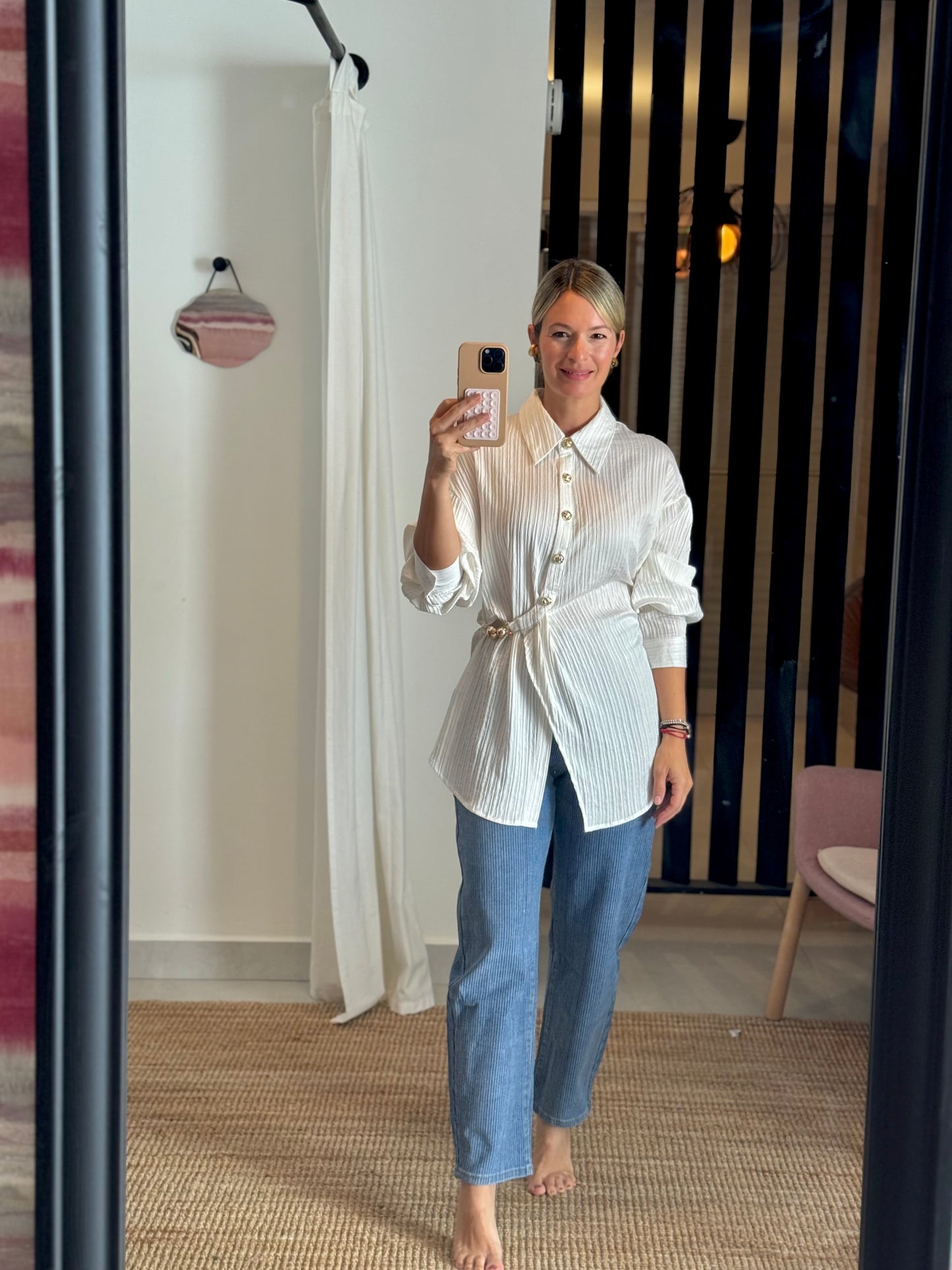 Textured Wrap Button Top