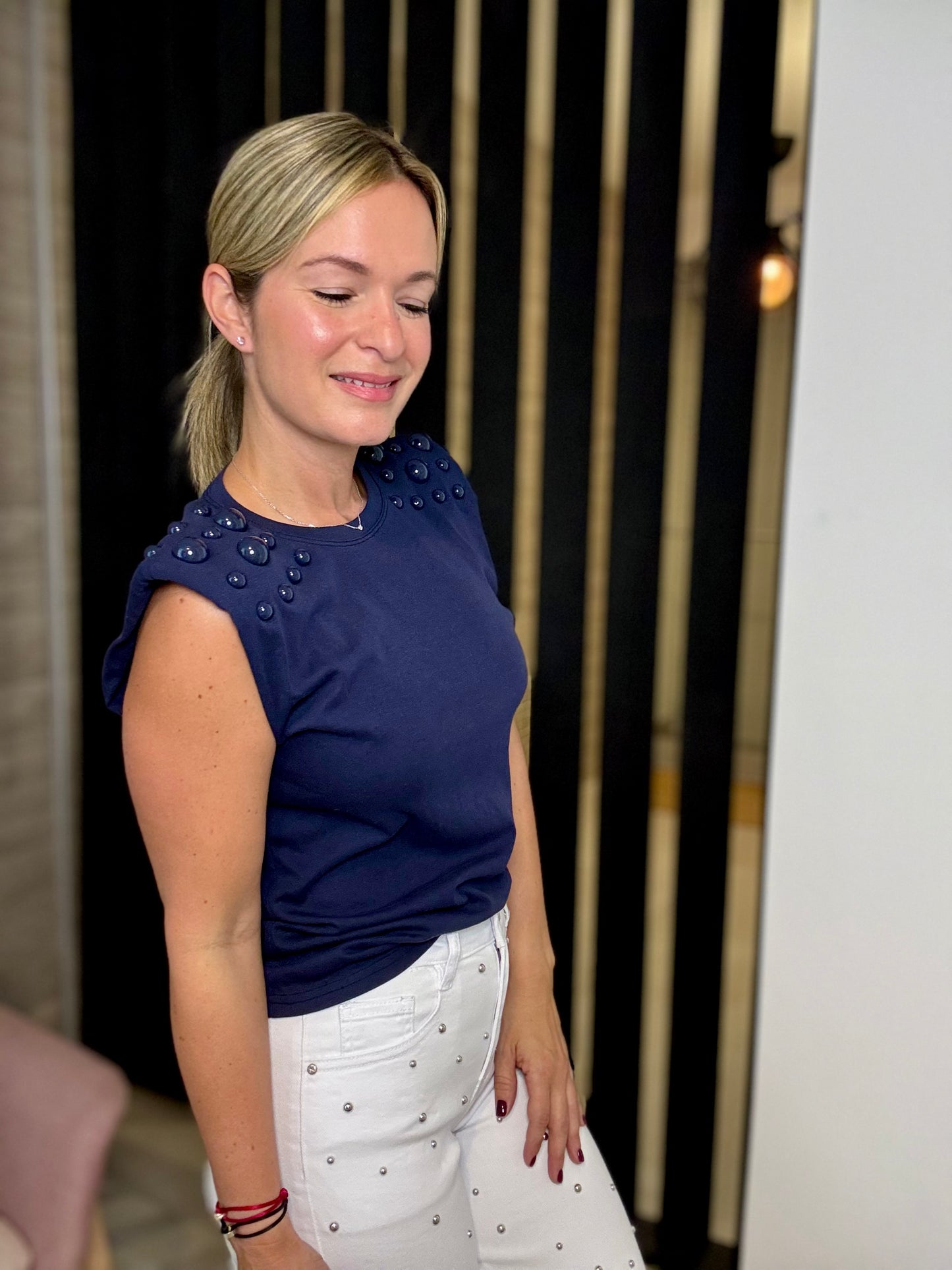 Navy Studded Top